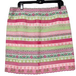 Lilly Pulitzer Multicolored High Waisted Ribbon Skirt Multi Print Lined Size 14